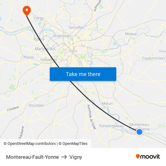 Montereau-Fault-Yonne to Vigny map