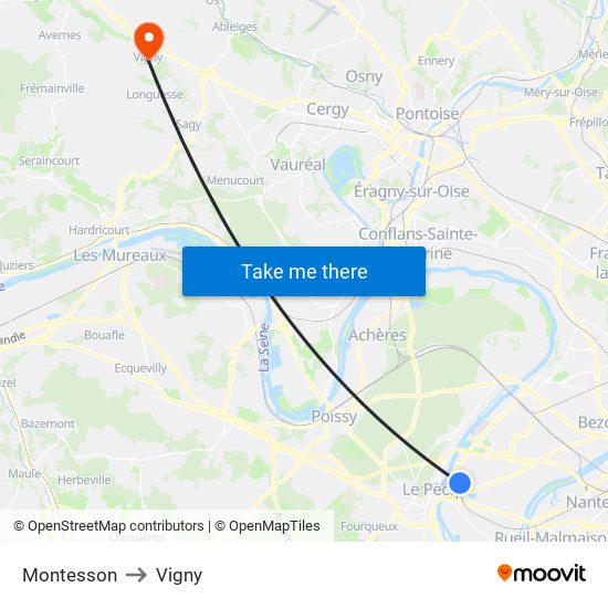 Montesson to Vigny map