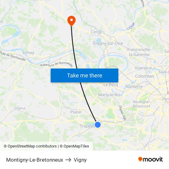 Montigny-Le-Bretonneux to Vigny map