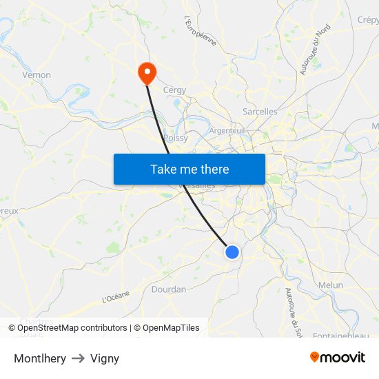 Montlhery to Vigny map