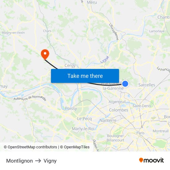 Montlignon to Vigny map