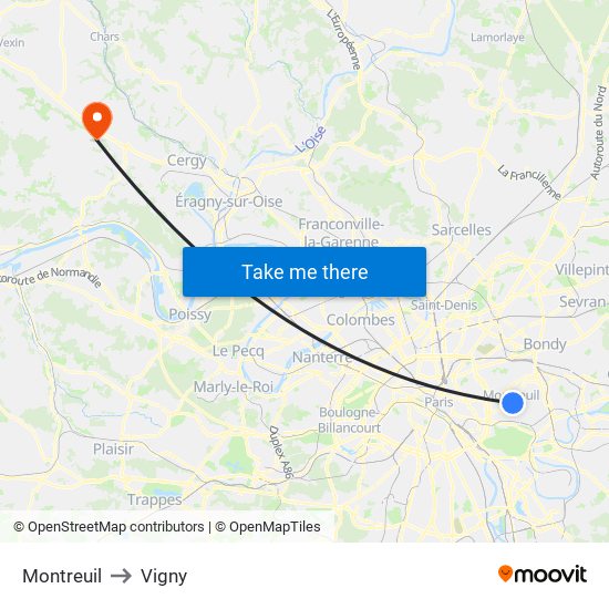 Montreuil to Vigny map