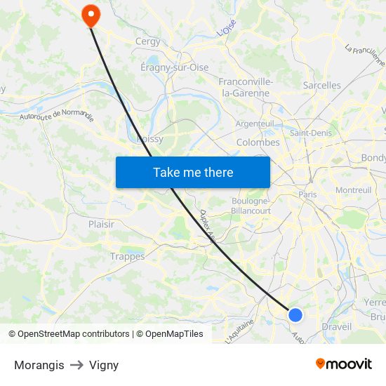 Morangis to Vigny map