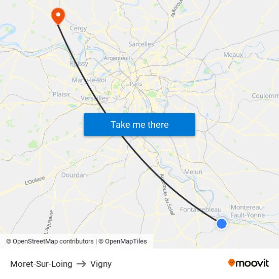 Moret-Sur-Loing to Vigny map