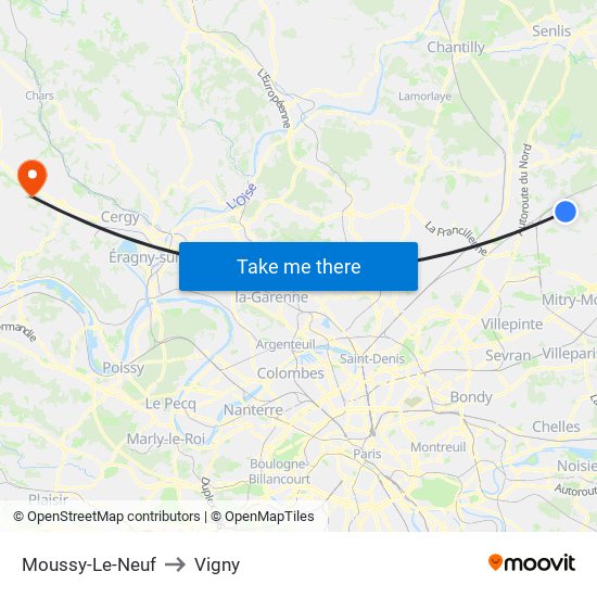 Moussy-Le-Neuf to Vigny map