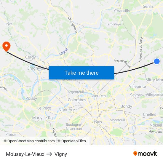 Moussy-Le-Vieux to Vigny map