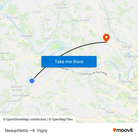 Neauphlette to Vigny map