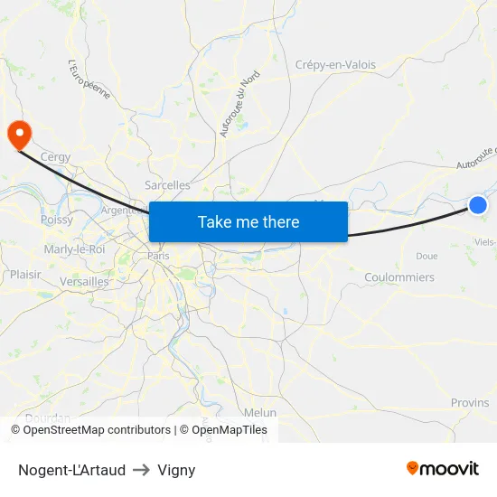Nogent-L'Artaud to Vigny map