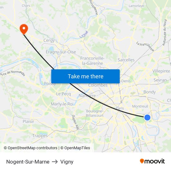 Nogent-Sur-Marne to Vigny map