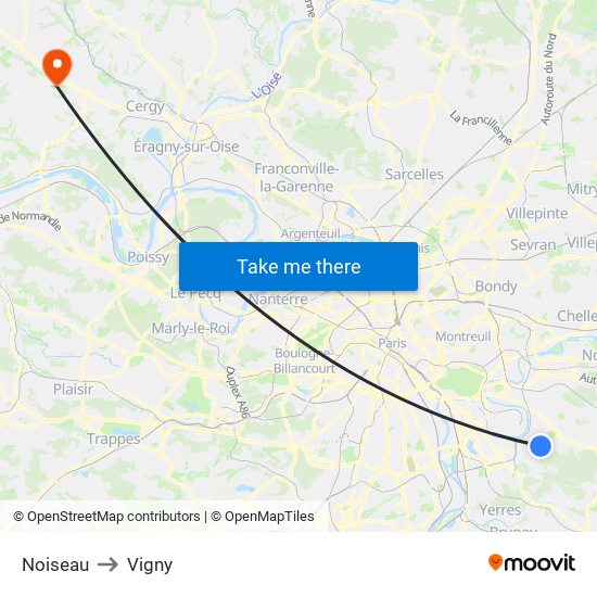 Noiseau to Vigny map