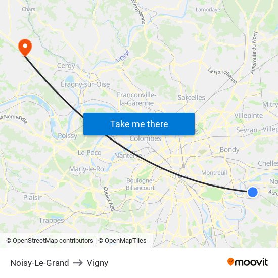 Noisy-Le-Grand to Vigny map