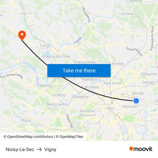 Noisy-Le-Sec to Vigny map