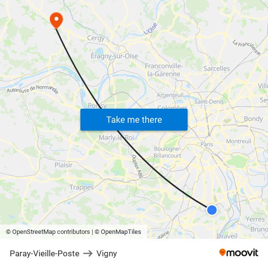 Paray-Vieille-Poste to Vigny map