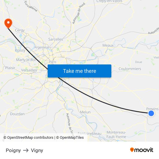 Poigny to Vigny map