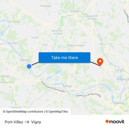 Port-Villez to Vigny map