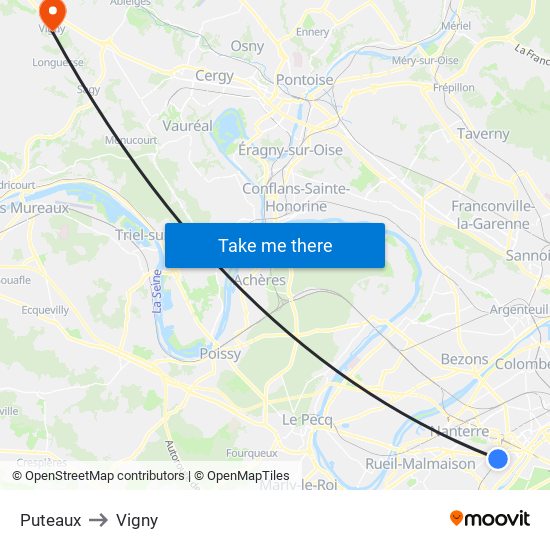 Puteaux to Vigny map