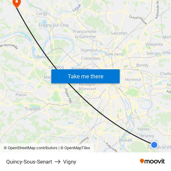 Quincy-Sous-Senart to Vigny map