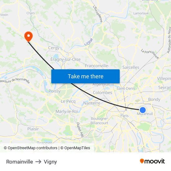 Romainville to Vigny map
