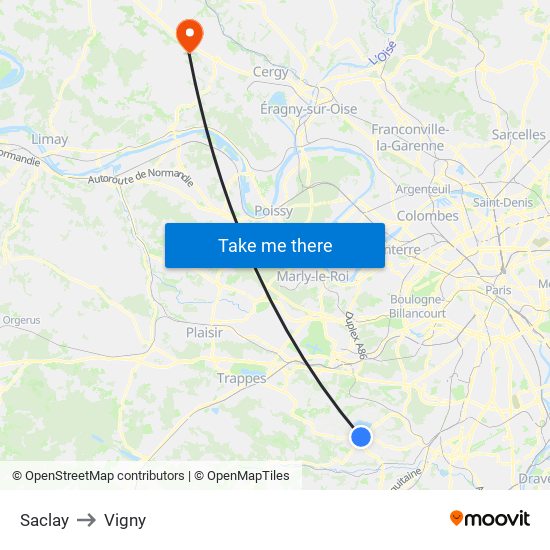 Saclay to Vigny map