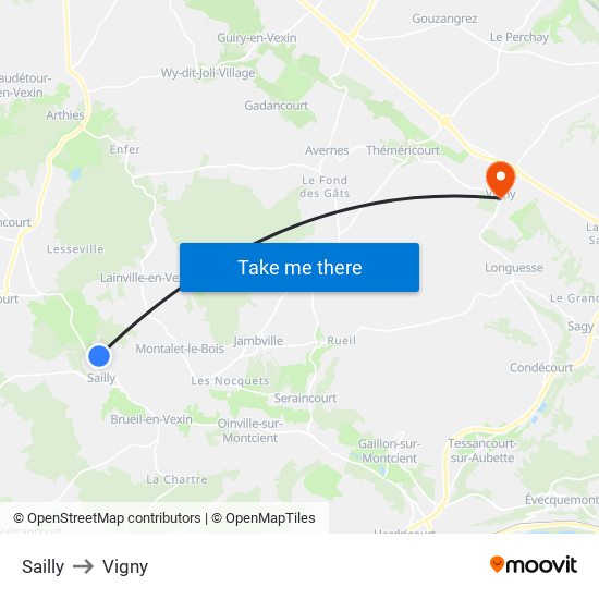 Sailly to Vigny map