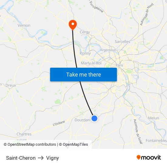 Saint-Cheron to Vigny map