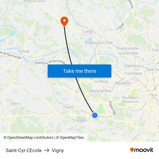 Saint-Cyr-L'Ecole to Vigny map