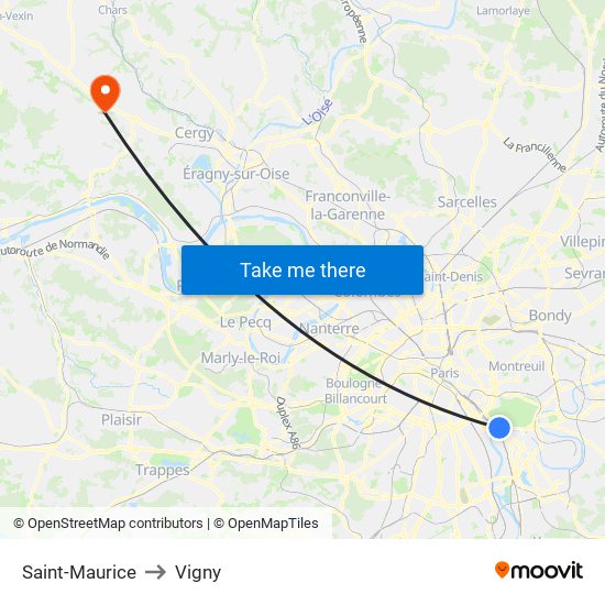 Saint-Maurice to Vigny map