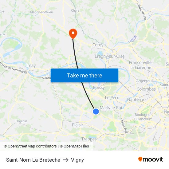 Saint-Nom-La-Breteche to Vigny map
