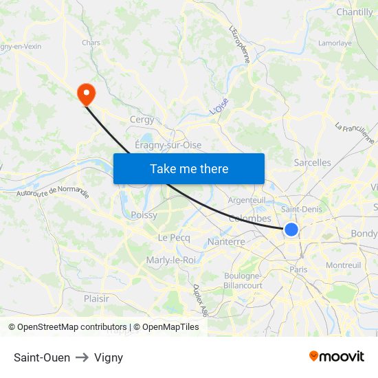 Saint-Ouen to Vigny map