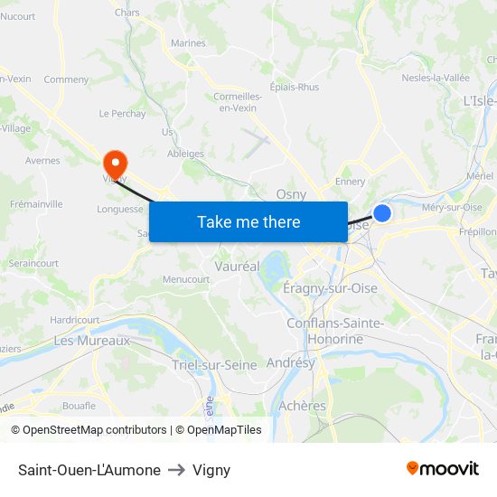 Saint-Ouen-L'Aumone to Vigny map