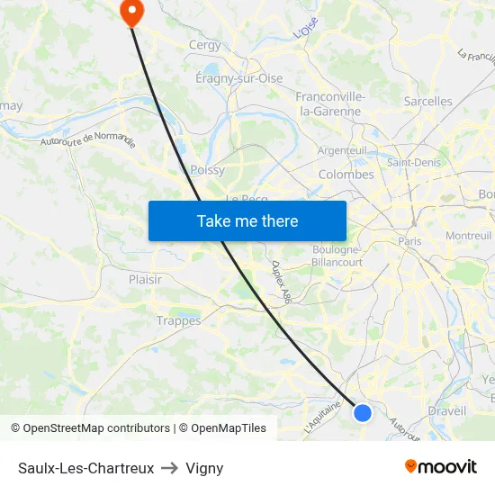 Saulx-Les-Chartreux to Vigny map