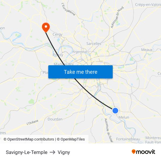 Savigny-Le-Temple to Vigny map