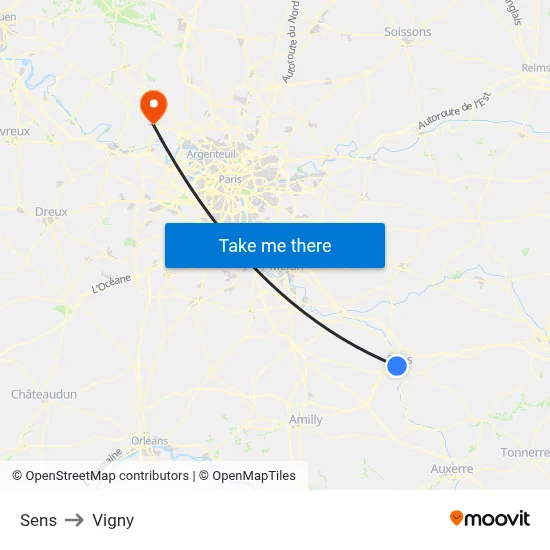 Sens to Vigny map