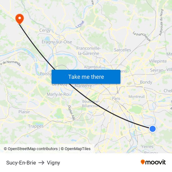 Sucy-En-Brie to Vigny map