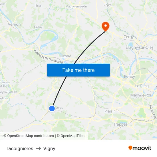 Tacoignieres to Vigny map