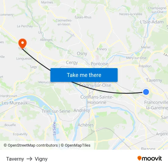 Taverny to Vigny map