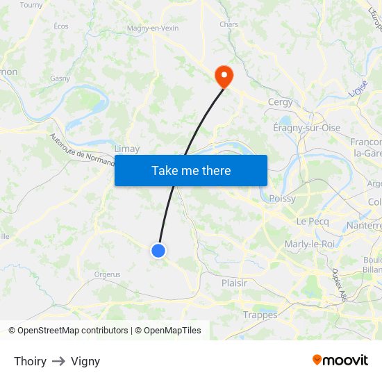 Thoiry to Vigny map