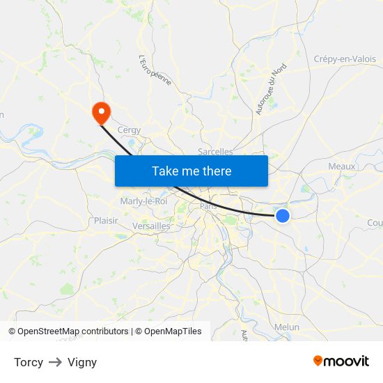 Torcy to Vigny map