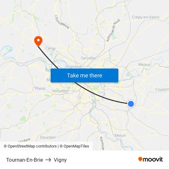 Tournan-En-Brie to Vigny map