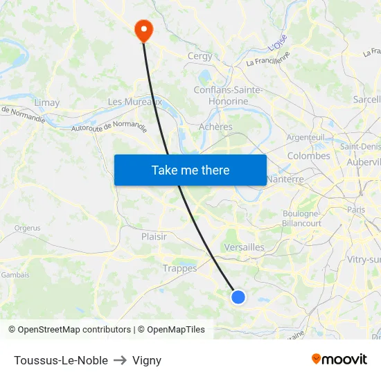 Toussus-Le-Noble to Vigny map