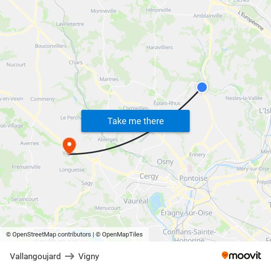 Vallangoujard to Vigny map