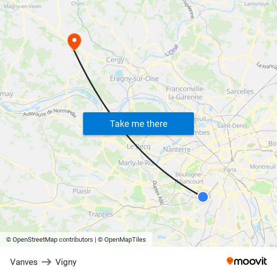 Vanves to Vigny map