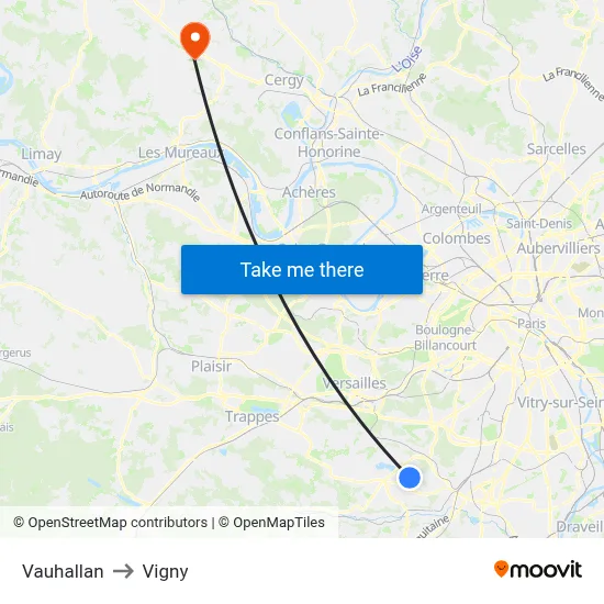 Vauhallan to Vigny map