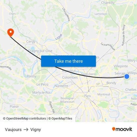 Vaujours to Vigny map