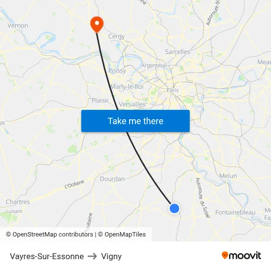 Vayres-Sur-Essonne to Vigny map