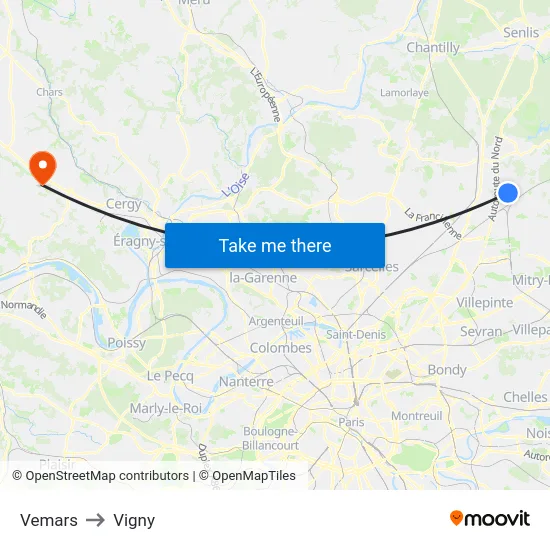 Vemars to Vigny map