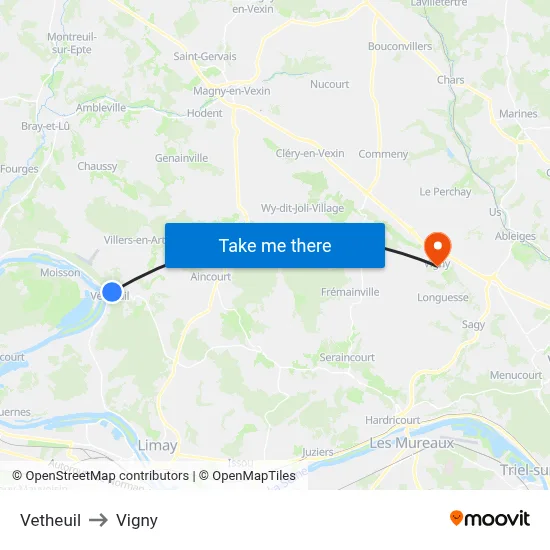 Vetheuil to Vigny map