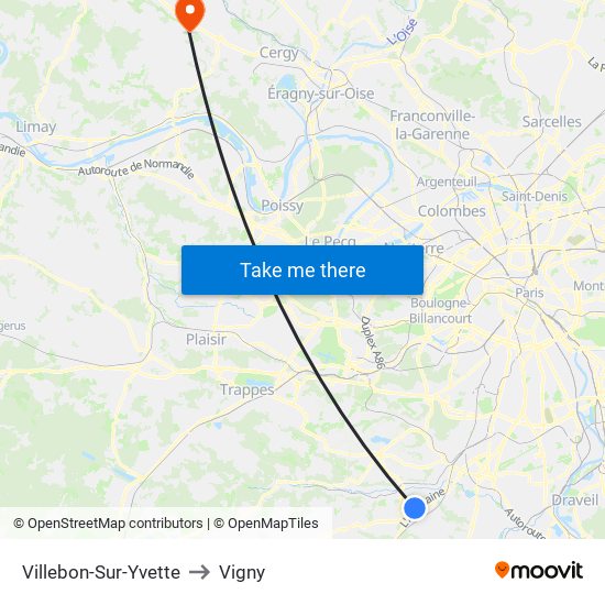 Villebon-Sur-Yvette to Vigny map