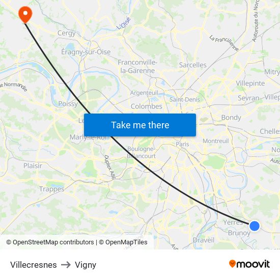 Villecresnes to Vigny map