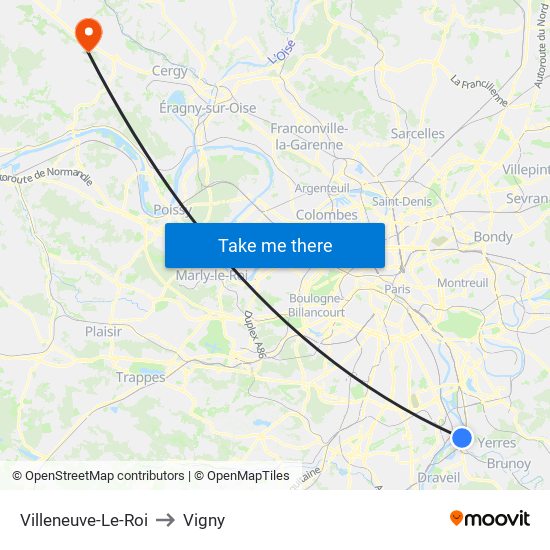 Villeneuve-Le-Roi to Vigny map